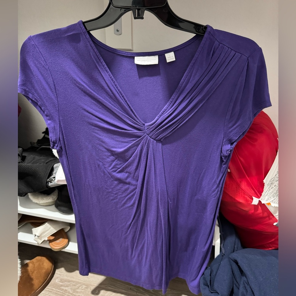 NY&Co Purple Short Sleeve Blouse Size L